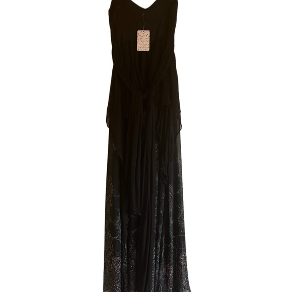 Free People Belladonna Black Chiffon Boho Maxi Dress Sz 2 - Picture 2 of 3